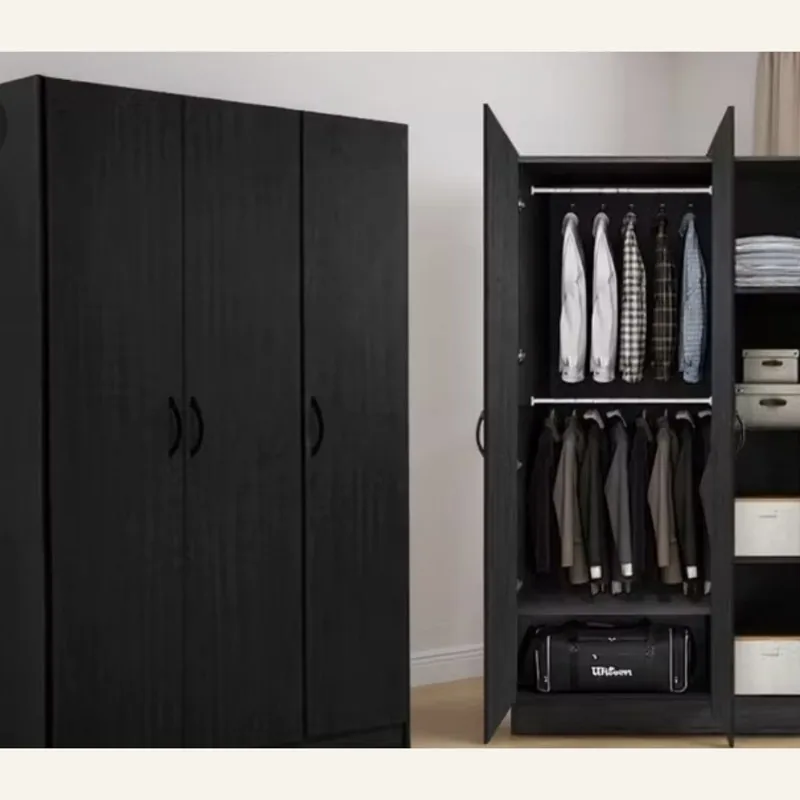 ตู้เสื้อผ้าสีดำ 3 บาน ไม้แท้ Wooden Wardrobe